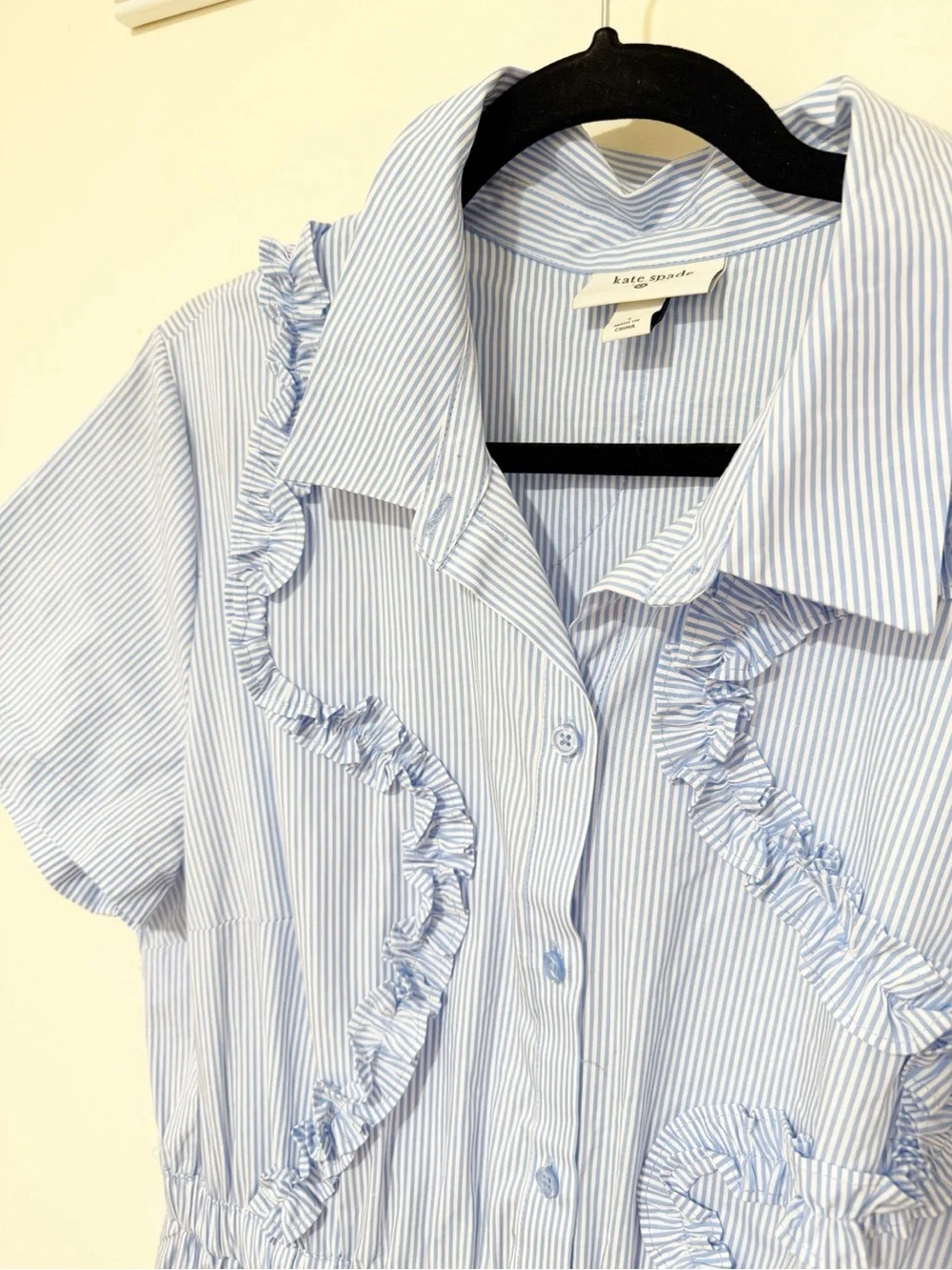 kate spade Light Blue Ruffle-Trim Midi Shirt Dress